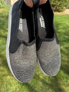 Skechers Black Slip-On Rhinestone Sparkle Loafers with White Sole